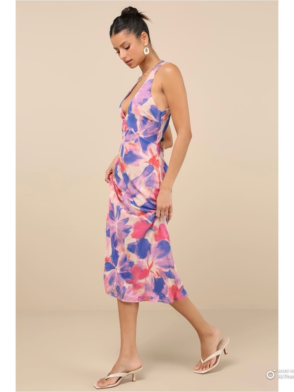 Lulu's Pink Purple Floral Midi Dress - Picture 4 of 16